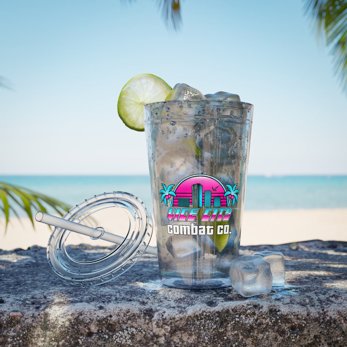 Vice City Combat Co. - Sunsplash Acrylic Tumbler with Straw, 16oz - 4 Colors