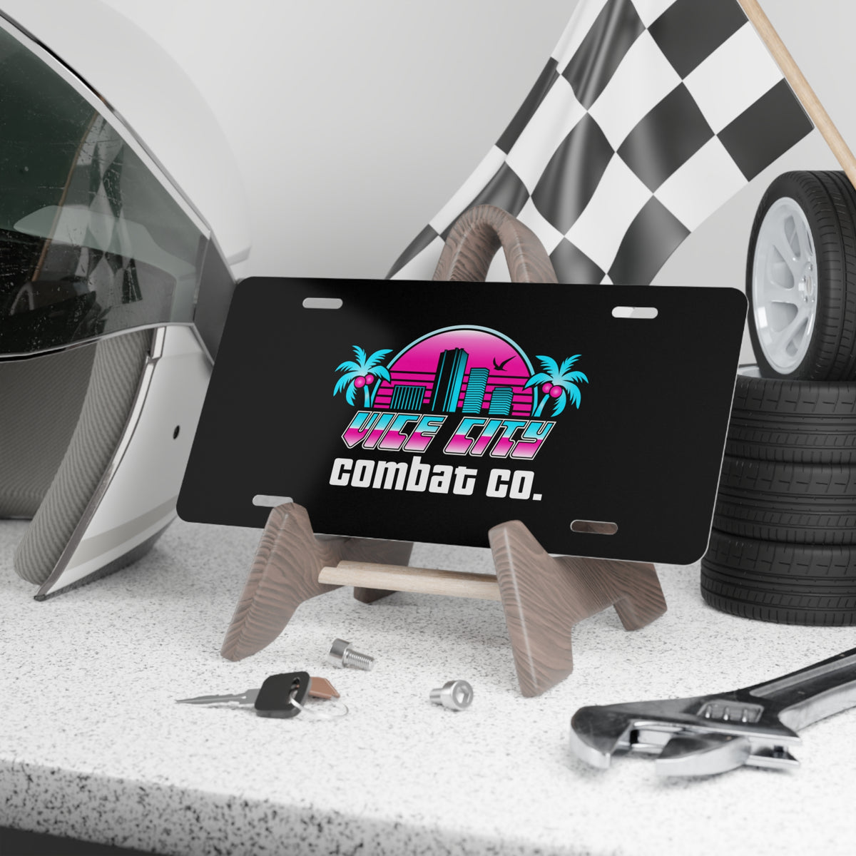 Vice City Combat Co. - Large Logo Black Aluminum Vehicle Vanity Plate